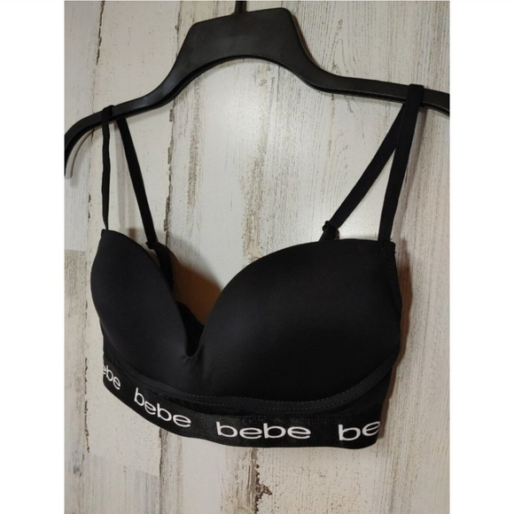 34C Bebe no wire push up black white logo bra - Picture 3 of 6